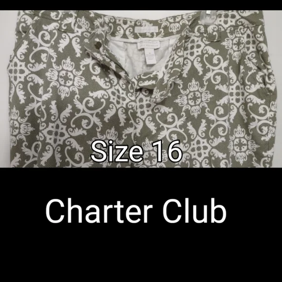 Olive Green Print Crop Pants sz 16 - Picture 8 of 10